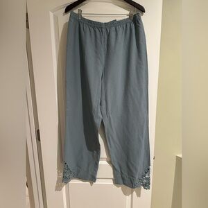 Soft Surroundings Blue Straight Leg Pants with Lace Detail